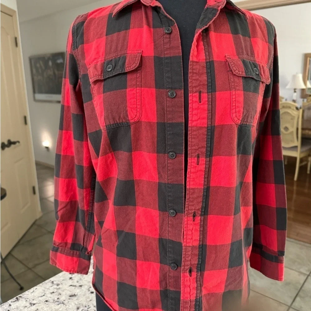Gap Kids Unisex Long Sleeve Button‎ Up Shirt Set of Two Plaid Red & Blue XXL